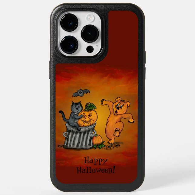 Happy Halloween! Cat Bat Dog and Spider Otterbox iPhone Case (Back)