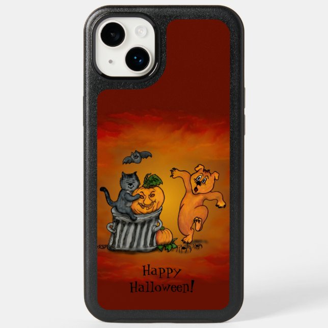 Happy Halloween! Cat Bat Dog and Spider Otterbox iPhone Case (Back)