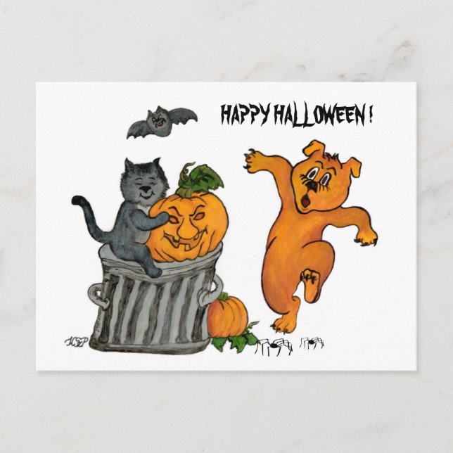 Happy Halloween! Cat Bat Dog and Spider Postcard (Front)