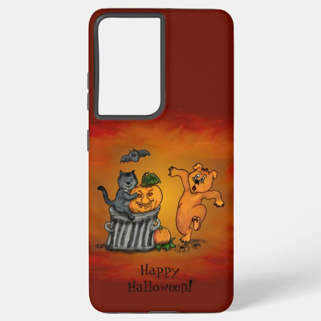 Happy Halloween! Cat Bat Dog and Spider Samsung Galaxy Case (Back)