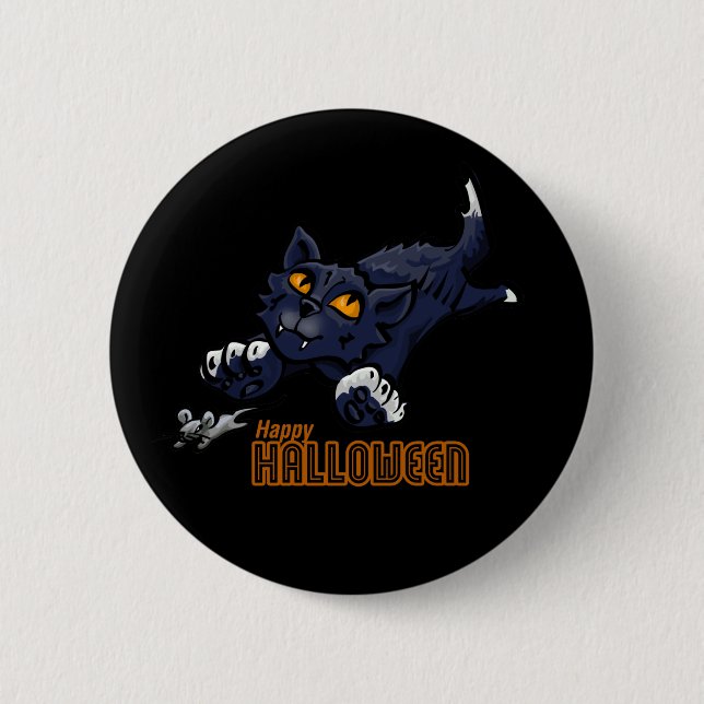 Happy Halloween Cat Chasing Mouse Button (Front)