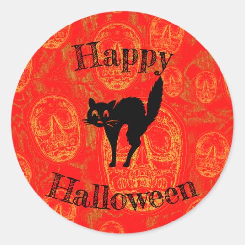 Happy Halloween Cat _ Classic Round Sticker