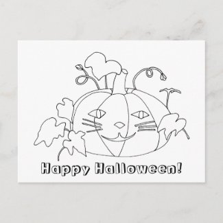 Happy Halloween Cat Face Coloring Gift Postcards