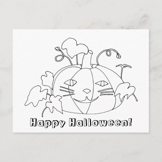 Happy Halloween Cat Face Coloring Gift Postcards (Front)