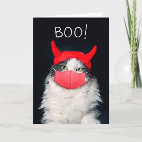 Happy Halloween Cat in Coronavirus Face Mask Holiday Card