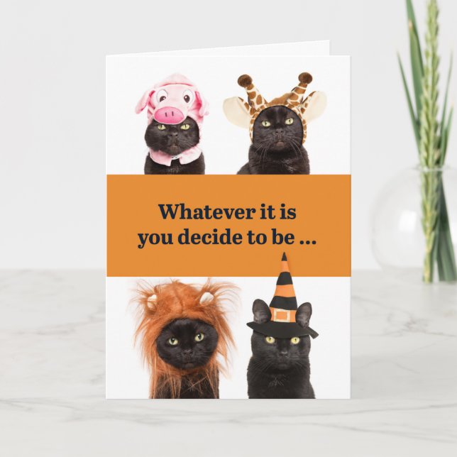 	Happy Halloween Cat in Costumes Humor  Holiday Card (Front)