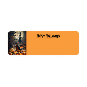 Happy Halloween cat Label