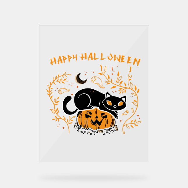 happy halloween cat love acrylic sign (Front)