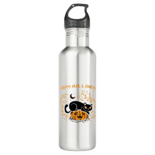 happy halloween cat love stainless steel water bottle