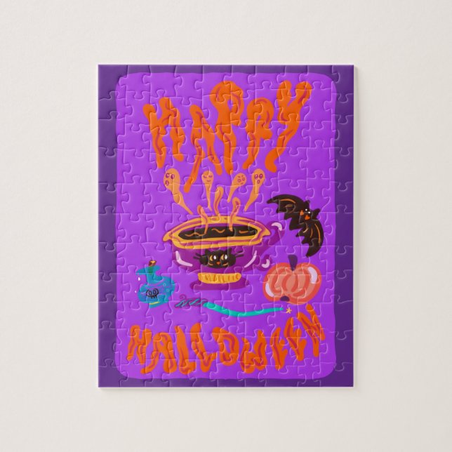 Happy Halloween Cat Lover witch cup of coffee Jigsaw Puzzle (Vertical)