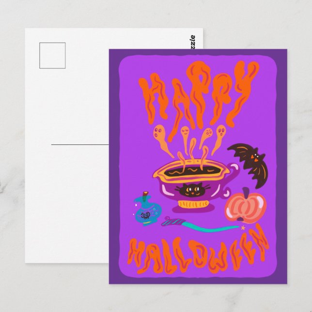 Happy Halloween Cat Lover witch cup of coffee Postcard (Front/Back)