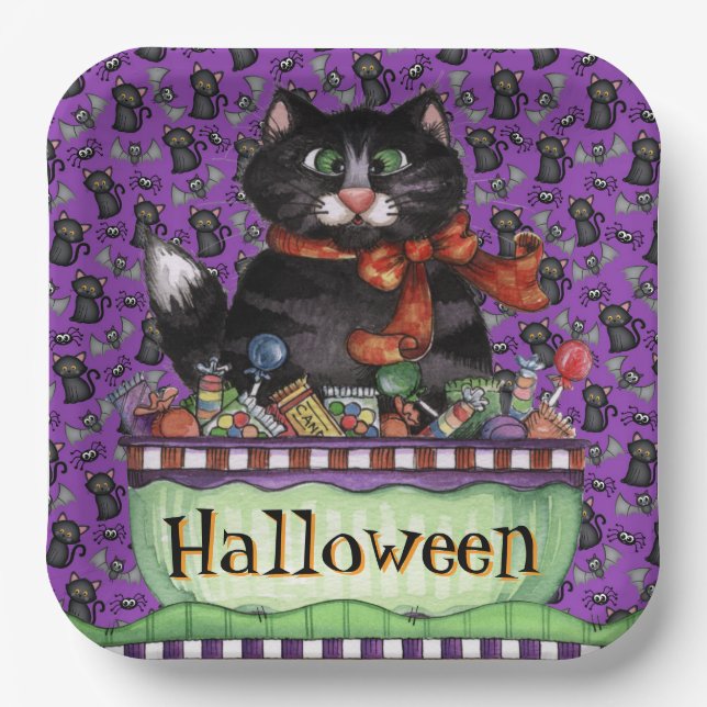 Happy Halloween Cat Paper Plates (Front)