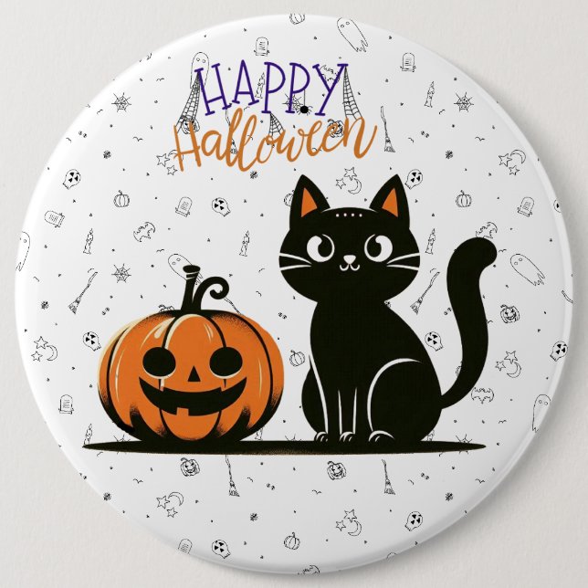 Happy Halloween cat & pumpkin Button (Front)