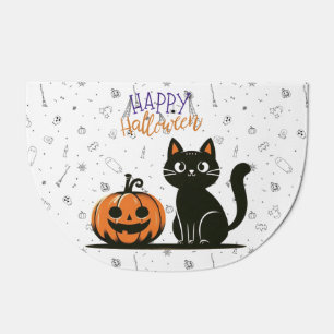 Happy Halloween cat & pumpkin Doormat