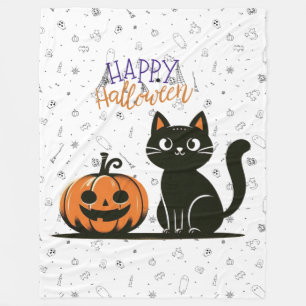 Happy Halloween cat & pumpkin Fleece Blanket