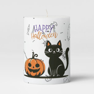 Happy Halloween cat & pumpkin Pillar Candle