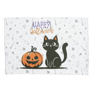 Happy Halloween cat & pumpkin Pillow Case