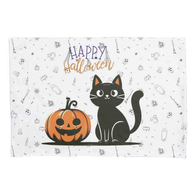 Happy Halloween cat & pumpkin Pillow Case (Front)