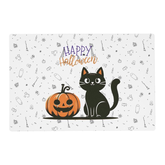 Happy Halloween cat & pumpkin Placemat (Front)