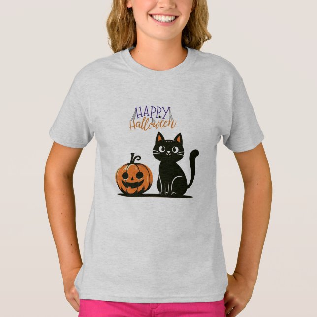 Happy Halloween cat & pumpkin T-Shirt (Front)