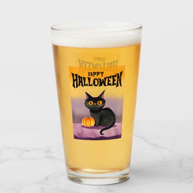 Happy Halloween Cat Shirt Glass (Front Filled)