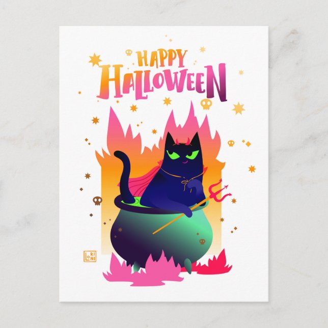 Happy Halloween Cat Vinsant Postcard (Front)