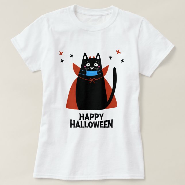 Happy Halloween | Cat Wearing A Mask T-Shirt (Design Front)