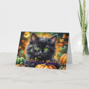 Happy Halloween Cat with pumpkin Holiday Card