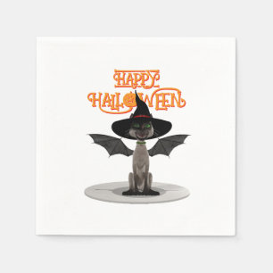 Happy Halloween. Cat with wings and witch's hat Napkins