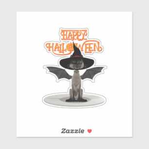 Happy Halloween. Cat with wings and witch's hat Sticker