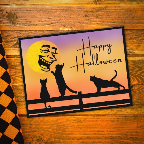 Happy Halloween Cats and Laughing Moon Postcard