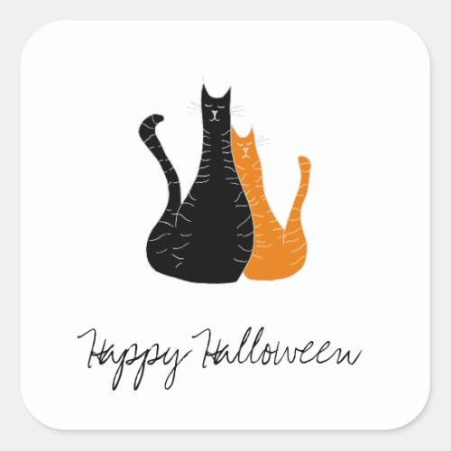 Happy Halloween Cats Cute Orange and Black Square Sticker