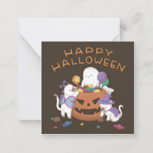 Happy Halloween: Cats & Ghost Note Card
