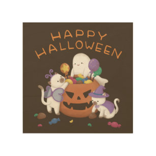 Happy Halloween: Cats & Ghost Wood Wall Art