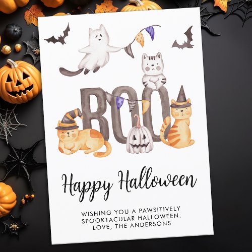 Happy Halloween Cats Ghosts Pumpkin Boo Cute Kids Holiday Card
