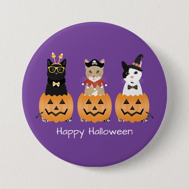 Happy Halloween Cats Jack O Lantern Button (Front)