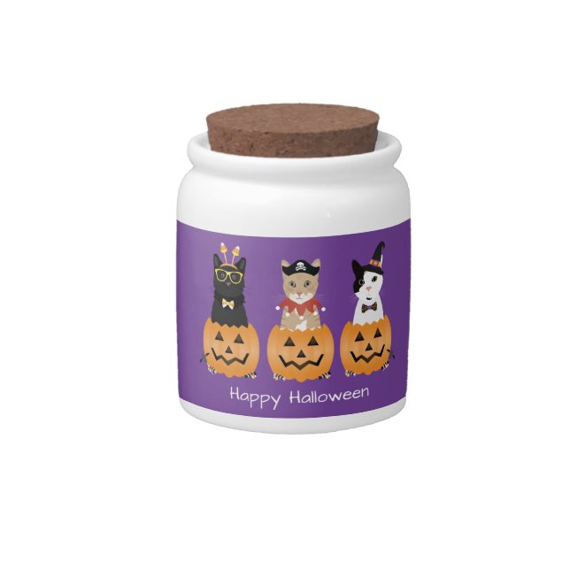 Happy Halloween Cats Jack O Lantern Candy Jar (Front)