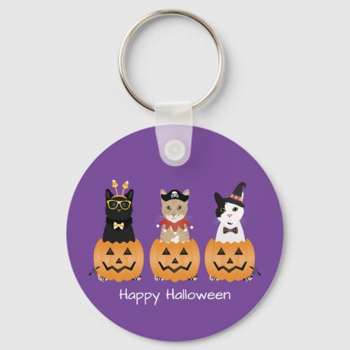 Happy Halloween Cats Jack O Lantern Keychain
