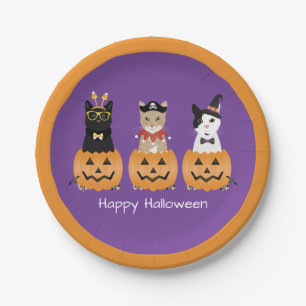 Happy Halloween Cats Jack O Lantern Paper Plates