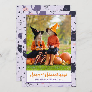 Happy Halloween cats purple Photo Holiday Card
