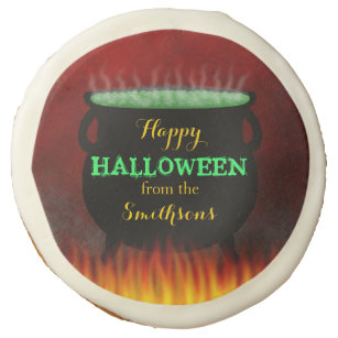 Happy Halloween Cauldron Fire Custom Sugar Cookie