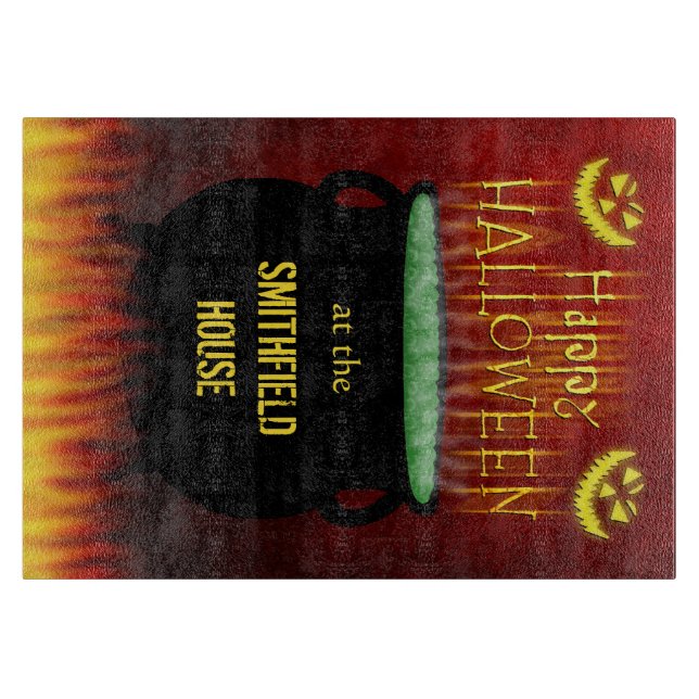 Happy Halloween Cauldron Fire Personalized Cutting Board (Front)