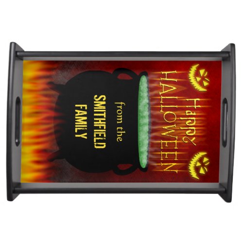 Happy Halloween Cauldron Fire Personalized Serving Tray