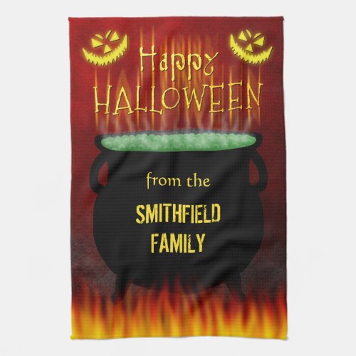 Happy Halloween Cauldron Fire Towel