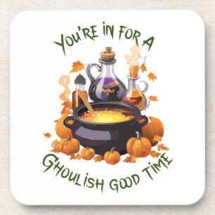 Happy Halloween Cauldron Full Of Witch's Brew Beverage Coaster