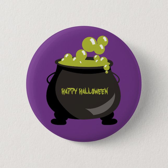 Happy Halloween Cauldron Green Potion Purple Button (Front)