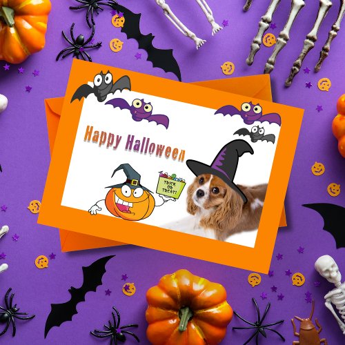 Happy Halloween Cavalier King Charles Witch Card