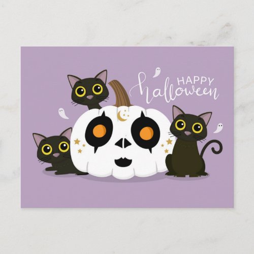 Happy Halloween Celtic Pumpkin and Black Cats Postcard