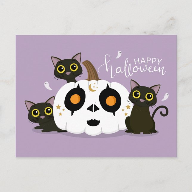 Happy Halloween Celtic Pumpkin and Black Cats Postcard (Front)