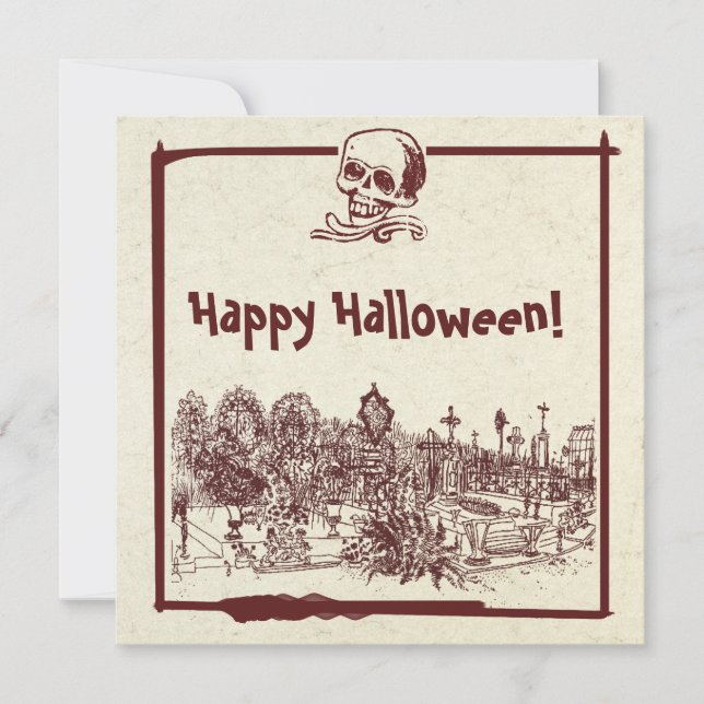 Happy Halloween Cemetery Flat Holiday Card (Front)